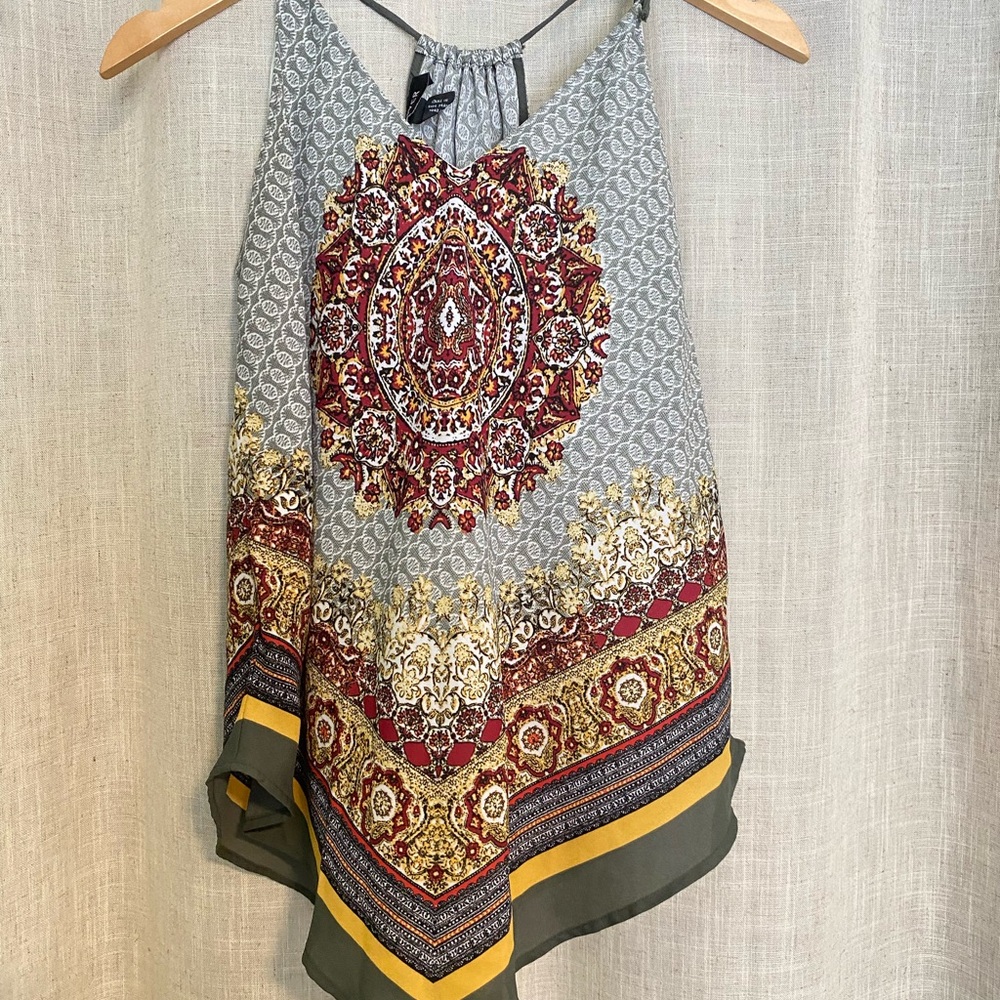 A. Byer Red and Cream Asymmetrical Sleeveless Tank Top